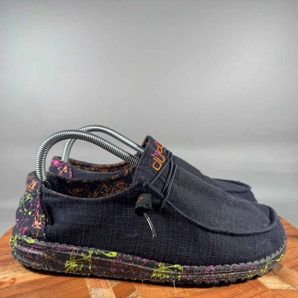 Hey Dude Wendy Glo Black Paint Splatter Canvas Loafers Shoes Womens 9 121414738